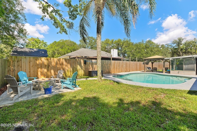 1770 High Brook Ct, Jacksonville, FL 32225 - view of pool featuring a fire pit, a patio area, and a gazebo