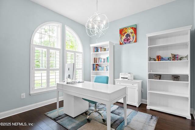 135 Tate Ln, Saint Johns, FL 32259 - office space with dark wood-type flooring, a chandelier, and baseboards