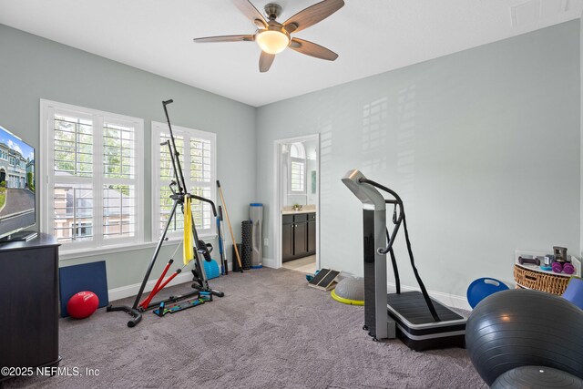 135 Tate Ln, Saint Johns, FL 32259 - exercise room with baseboards, carpet floors, and a ceiling fan