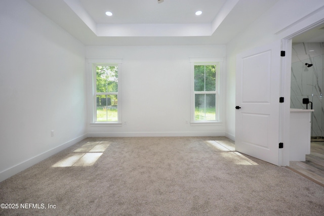 95121 N Ellis Landing Rd, Fernandina Beach, FL 32034 - spare room featuring carpet, a tray ceiling, baseboards, and recessed lighting