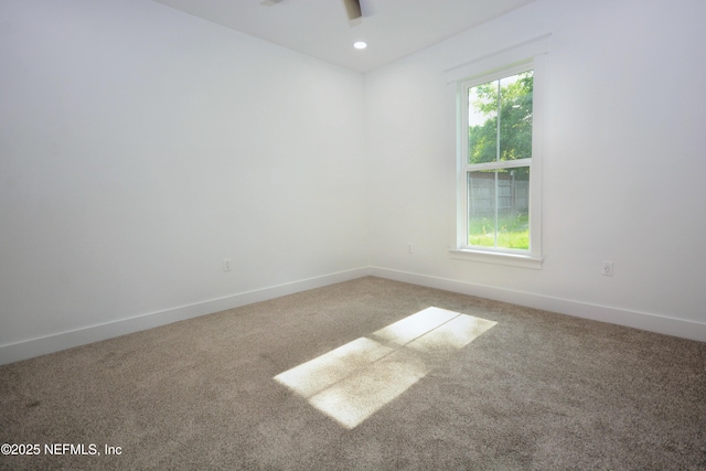 95121 N Ellis Landing Rd, Fernandina Beach, FL 32034 - empty room featuring carpet flooring, baseboards, a ceiling fan, and recessed lighting