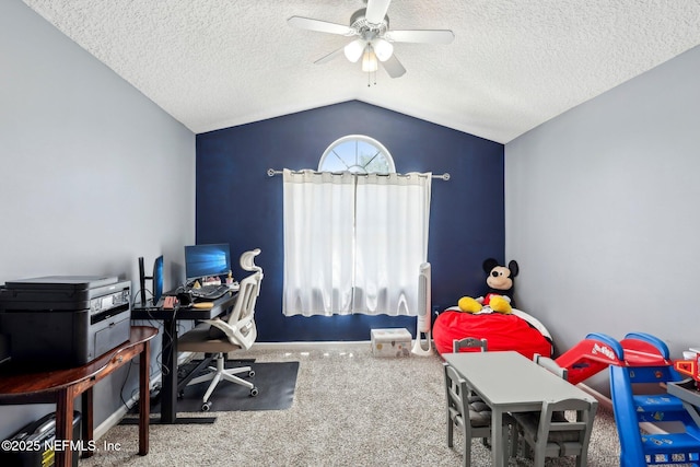 3100 Hickory Glen Dr, Orange Park, FL 32065 - office space with ceiling fan, carpet floors, vaulted ceiling, and a textured ceiling