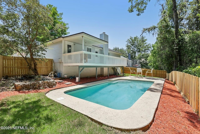3100 Hickory Glen Dr, Orange Park, FL 32065 - back of house with a fenced backyard, a deck, stairs, and a chimney