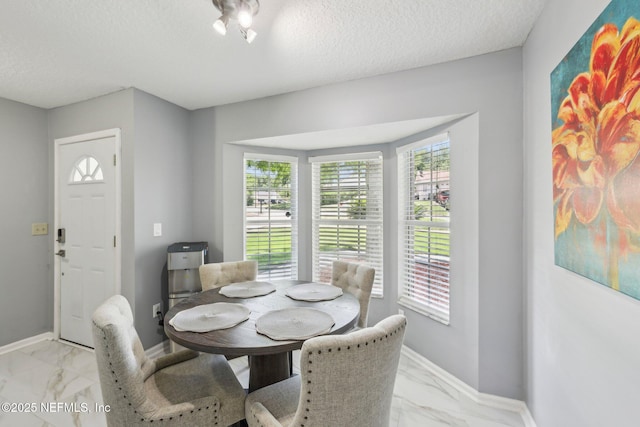 3100 Hickory Glen Dr, Orange Park, FL 32065 - dining area featuring light marble finish flooring, plenty of natural light, baseboards, and a textured ceiling