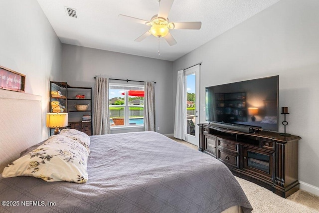2035 Arden Forest Pl, Fleming Island, FL 32003 - bedroom featuring access to outside, carpet floors, a ceiling fan, and baseboards