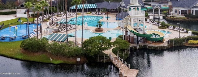 2035 Arden Forest Pl, Fleming Island, FL 32003 - community pool with a water slide, a water play area, a patio area, and a water view