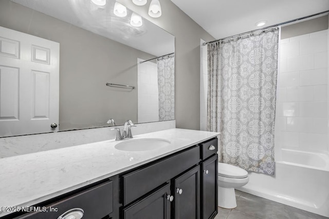 23 Catesby Ln, Saint Augustine, FL 32095 - bathroom with tile patterned floors, toilet, shower / bath combination with curtain, and vanity