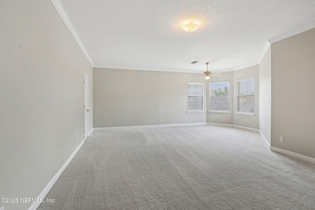 1867 Paradise Moorings Blvd, Middleburg, FL 32068 - spare room featuring ornamental molding, ceiling fan, light carpet, a textured ceiling, and baseboards