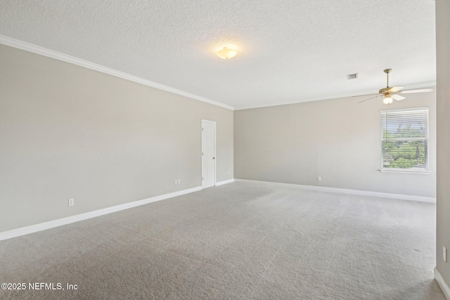 1867 Paradise Moorings Blvd, Middleburg, FL 32068 - spare room with ornamental molding, a textured ceiling, ceiling fan, baseboards, and carpet