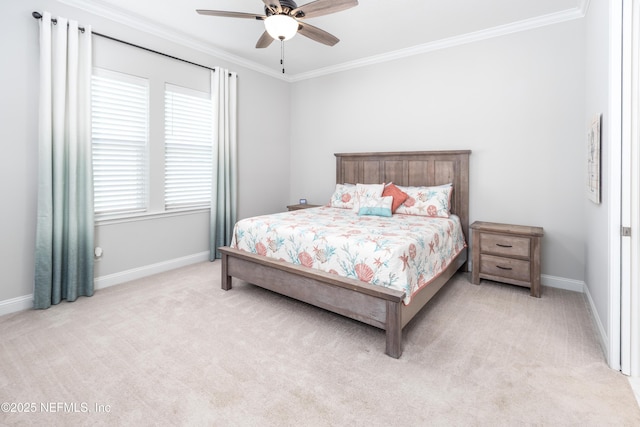 103 Tarbert Ln, Saint Augustine, FL 32092 - bedroom with ornamental molding, light colored carpet, baseboards, and ceiling fan