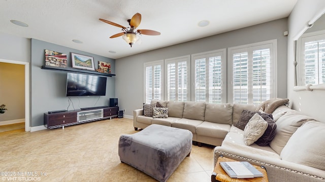 200 Huntston Way, Saint Johns, FL 32259 - living area with a ceiling fan, baseboards, and light tile patterned flooring