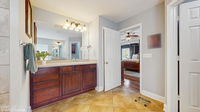 200 Huntston Way, Saint Johns, FL 32259 - bathroom featuring ensuite bath, ceiling fan, tile patterned flooring, vanity, and plenty of natural light