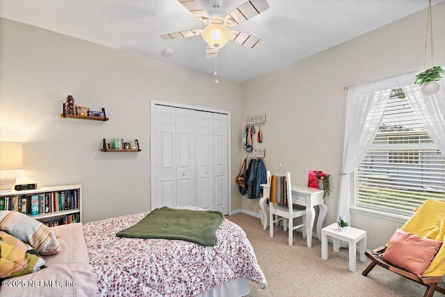 2005 Rivers Own Rd, Saint Augustine, FL 32092 - bedroom with carpet floors, a closet, ceiling fan, and baseboards