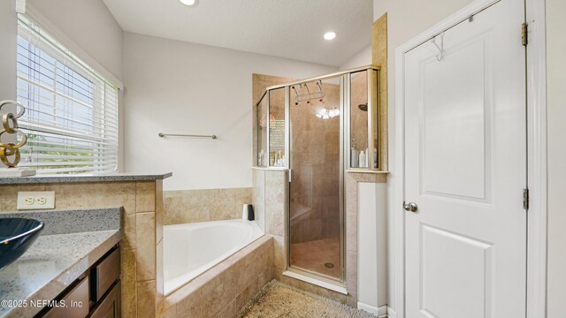 514 Heron Landing Rd, Saint Johns, FL 32259 - bathroom featuring a shower stall, a garden tub, vanity, and recessed lighting