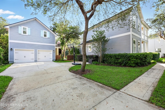 318 Sophia Ter, Saint Augustine, FL 32095 - view of front facade with concrete driveway, an attached garage, and a front lawn