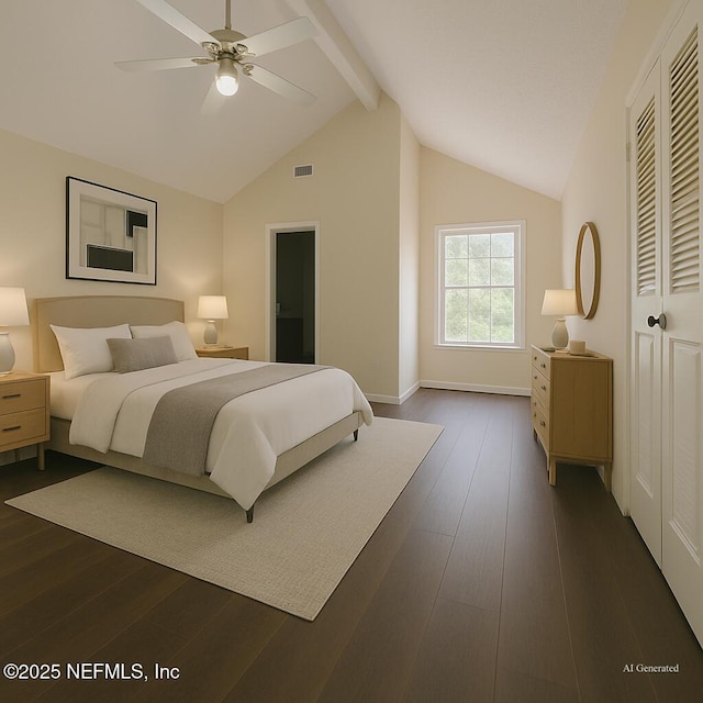 10244 Pine Breeze Rd W, Jacksonville, FL 32257 - bedroom featuring dark wood finished floors, baseboards, a ceiling fan, and a closet