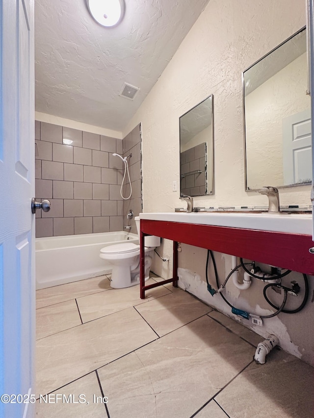 10244 Pine Breeze Rd W, Jacksonville, FL 32257 - full bathroom with a textured wall,  shower combination, toilet, a textured ceiling, and tile patterned flooring