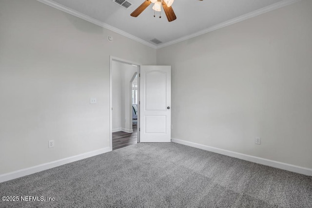 27359 Geiger Rd, Hilliard, FL 32046 - empty room with carpet flooring, a ceiling fan, ornamental molding, and baseboards