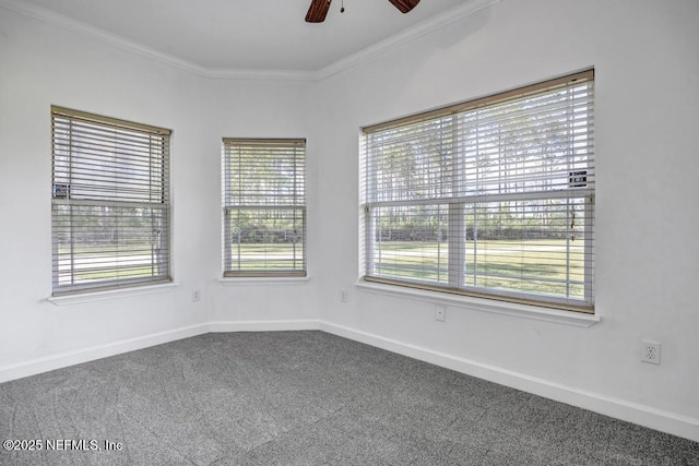 27359 Geiger Rd, Hilliard, FL 32046 - spare room with ceiling fan, ornamental molding, dark colored carpet, and baseboards