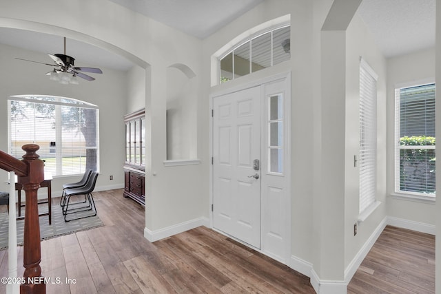 767 Mosswood Chase St, Orange Park, FL 32065 - foyer with ceiling fan, wood finished floors, and baseboards
