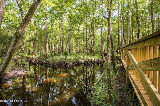 water view featuring a heavily wooded area