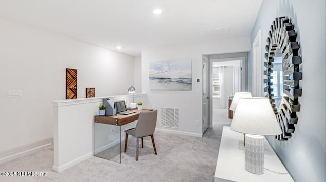 home office with carpet floors, baseboards, and recessed lighting