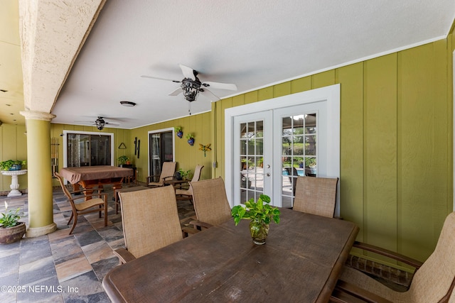 806 Falkirk Ct, Orange Park, FL 32073 - view of patio with outdoor dining space, a ceiling fan, and french doors