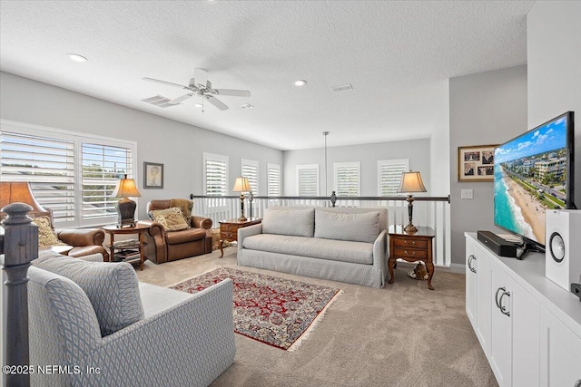 433 Marsh Cove Dr, Ponte Vedra Beach, FL 32082 - living area with ceiling fan, light carpet, plenty of natural light, a textured ceiling, and recessed lighting