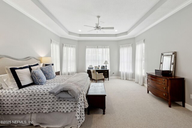724 Piney Pl, Saint Johns, FL 32259 - bedroom with a tray ceiling, carpet floors, baseboards, ceiling fan, and recessed lighting