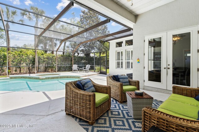 724 Piney Pl, Saint Johns, FL 32259 - view of swimming pool featuring a patio, an in-ground hot tub, a lanai, and outdoor lounge area