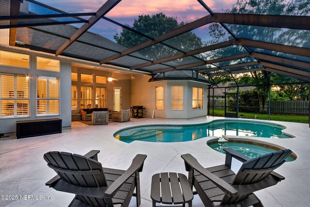 724 Piney Pl, Saint Johns, FL 32259 - view of pool featuring a patio, a lanai, a pool with connected hot tub, and fence