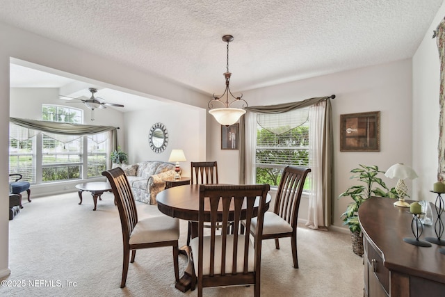 324 Hammock Grove Ct, Saint Johns, FL 32259 - dining space featuring light carpet, healthy amount of natural light, a textured ceiling, ceiling fan, and baseboards