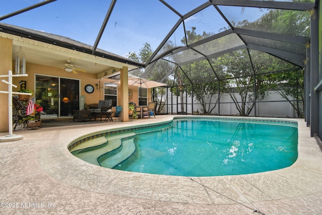 324 Hammock Grove Ct, Saint Johns, FL 32259 - view of swimming pool with a patio area, a ceiling fan, a lanai, and a fenced backyard