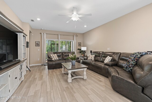 383 Saint Vincent Dr, Saint Augustine, FL 32092 - living room with ceiling fan, light wood-style floors, recessed lighting, and baseboards