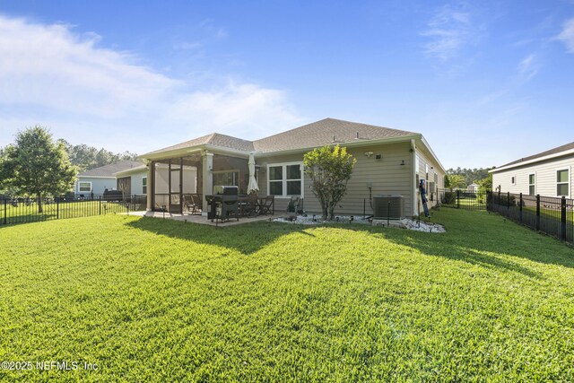 383 Saint Vincent Dr, Saint Augustine, FL 32092 - rear view of property with central air condition unit, a patio, and a shingled roof