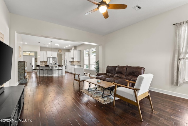 14048 Prater Ct, Jacksonville, FL 32224 - living area featuring ceiling fan, dark wood-type flooring, baseboards, and recessed lighting