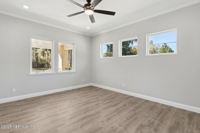 97002 Jose Gaspar Way, Yulee, FL 32097 - spare room with crown molding, ceiling fan, light wood-style flooring, baseboards, and recessed lighting