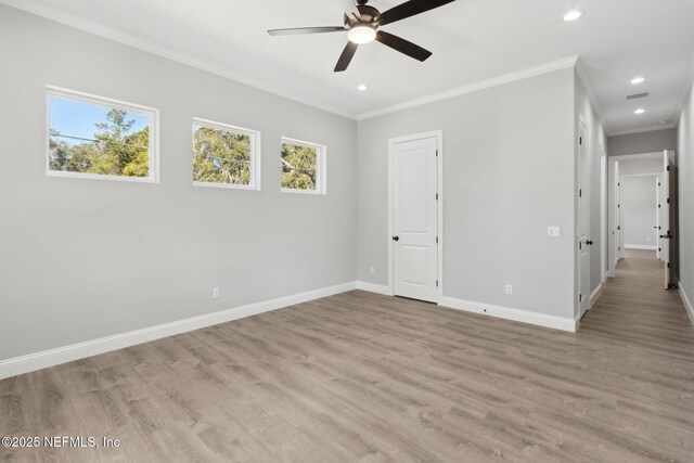 97002 Jose Gaspar Way, Yulee, FL 32097 - unfurnished room featuring crown molding, ceiling fan, light wood-style flooring, baseboards, and recessed lighting