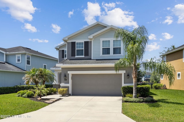 219 Heron Landing Rd, Saint Johns, FL 32259 - view of front of home with a garage, concrete driveway, a front lawn, and stucco siding