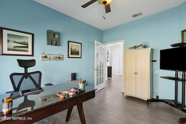 219 Heron Landing Rd, Saint Johns, FL 32259 - office space with a ceiling fan and wood finished floors
