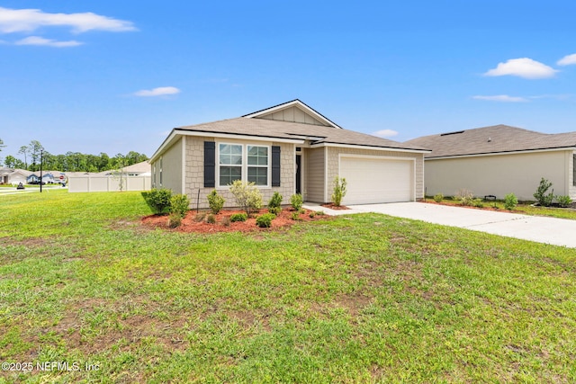 ranch-style home with concrete driveway and an attached garage