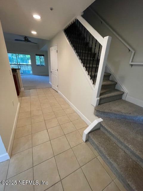 9745 Touchton Rd Unit 2522, Jacksonville, FL 32246 - staircase featuring baseboards, tile patterned flooring, recessed lighting, and a ceiling fan