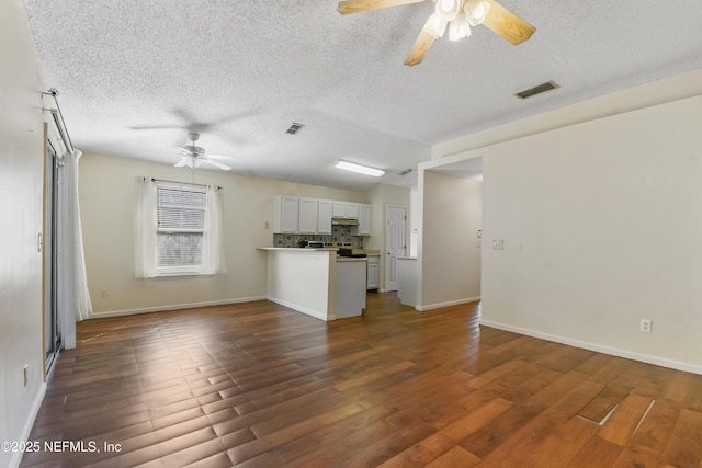 726 Calico Jack Way, Green Cove Springs, FL 32043 - unfurnished living room with ceiling fan, dark wood-style floors, a textured ceiling, and baseboards