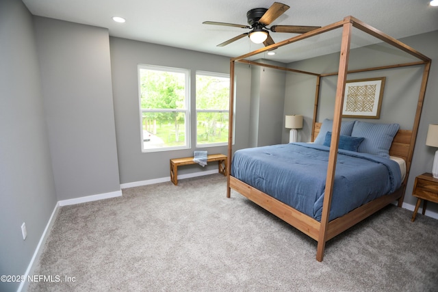 1207 Neva St, Jacksonville, FL 32205 - bedroom featuring carpet floors, baseboards, recessed lighting, and a ceiling fan