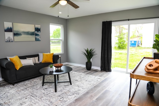 1205 Neva St, Jacksonville, FL 32205 - living area featuring light wood-style floors, ceiling fan, and healthy amount of natural light