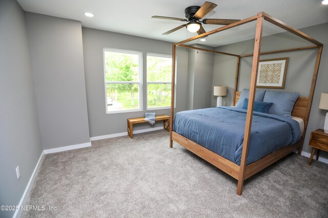 1205 Neva St, Jacksonville, FL 32205 - bedroom featuring carpet floors, baseboards, recessed lighting, and a ceiling fan