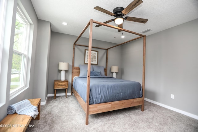 1205 Neva St, Jacksonville, FL 32205 - bedroom with multiple windows, carpet, baseboards, a textured ceiling, and recessed lighting