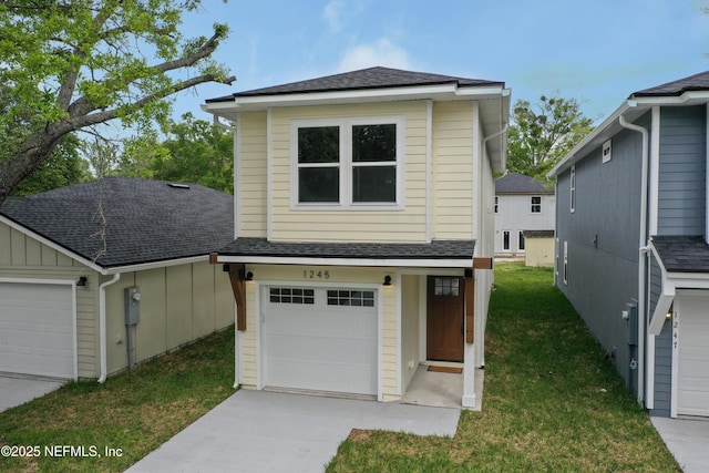 1205 Neva St, Jacksonville, FL 32205 - traditional-style home with a shingled roof, a garage, a front yard, and concrete driveway
