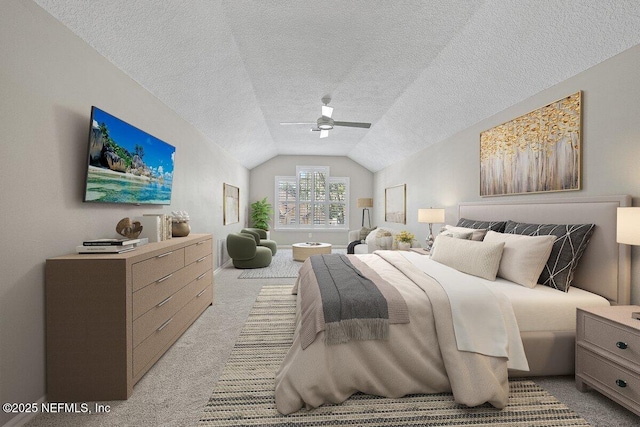 1611 Nottingham Knoll Dr, Jacksonville, FL 32225 - carpeted bedroom featuring vaulted ceiling, ceiling fan, and a textured ceiling