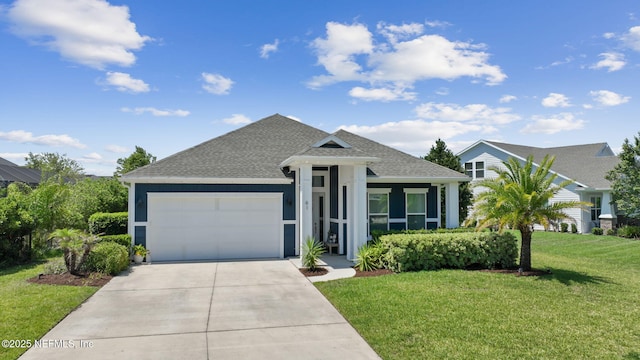 61 Sunrise Vista Way, Ponte Vedra, FL 32081 - view of front of house with a garage, driveway, a front yard, a shingled roof, and stucco siding